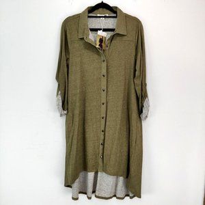 Simple Noelle Women Size 8-10 Shirt Dress Hi Low Hem Roll Tub Sleeves Moss Green